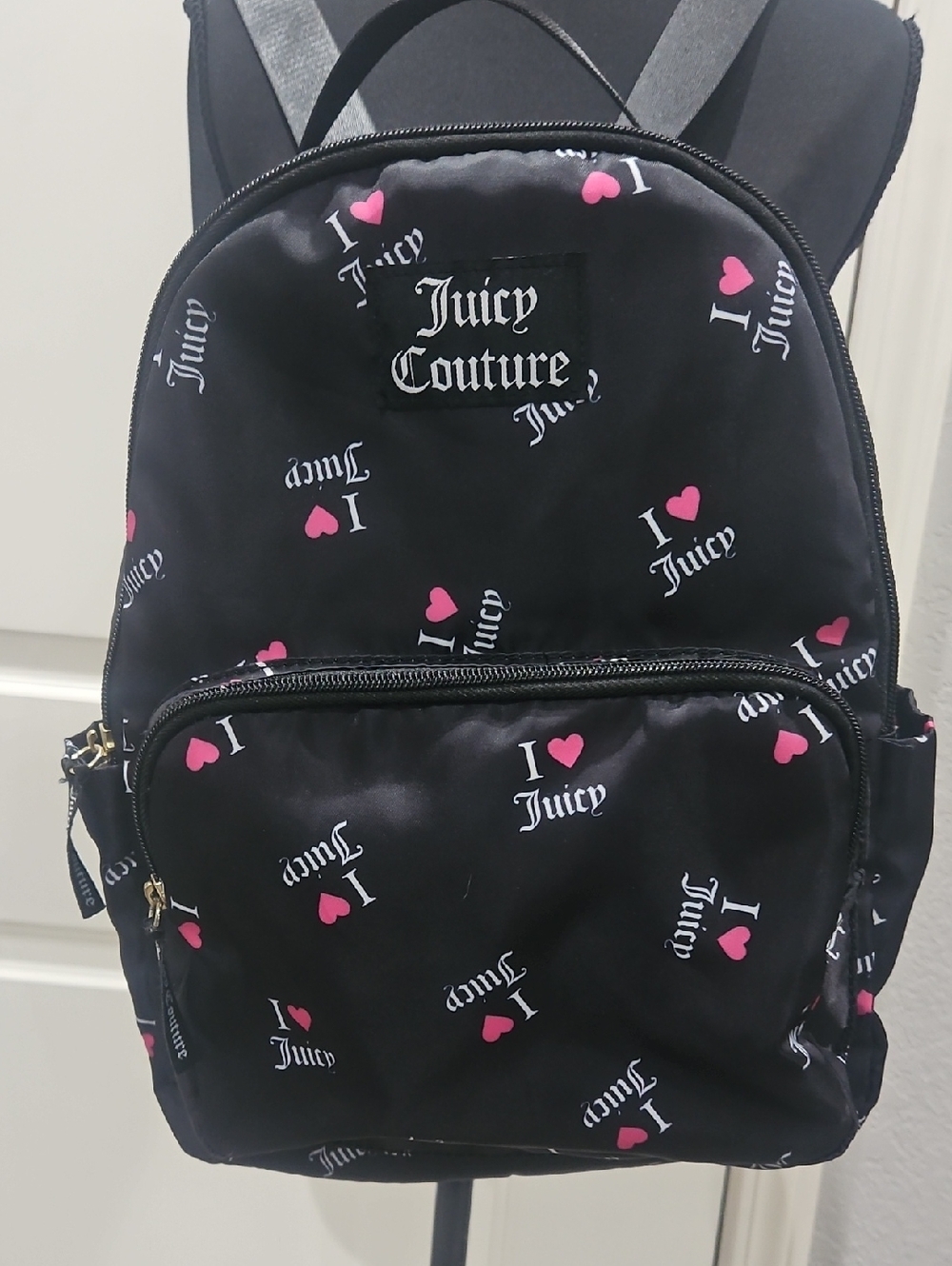 Juicy Couture Black Backpack with Pink Heart Logo Print